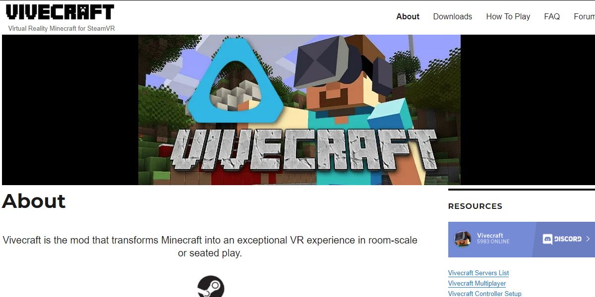 скриншот страницы Vivecraft