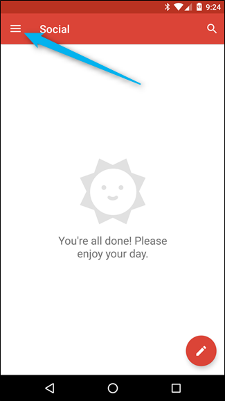 Меню Gmail: значок «гамбургер» и список аккаунтов