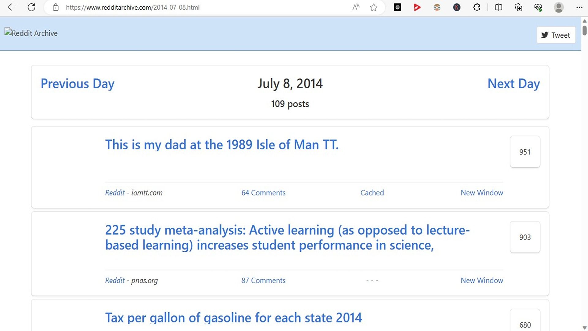 Скриншот архива Reddit с историческими постами