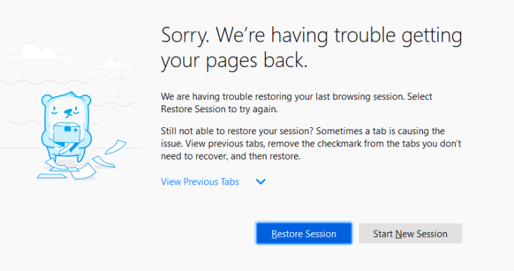 Кнопка восстановления сессии в Firefox