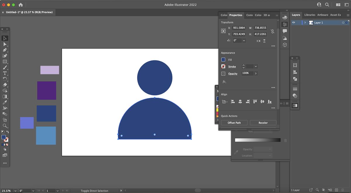 Результат использования Pathfinder: большая синяя окружность, у которой визуально вырезана половина.