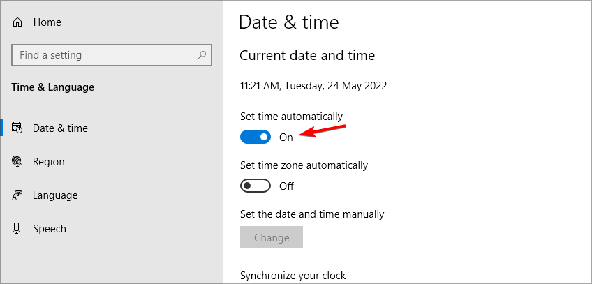 Параметр установки времени автоматически