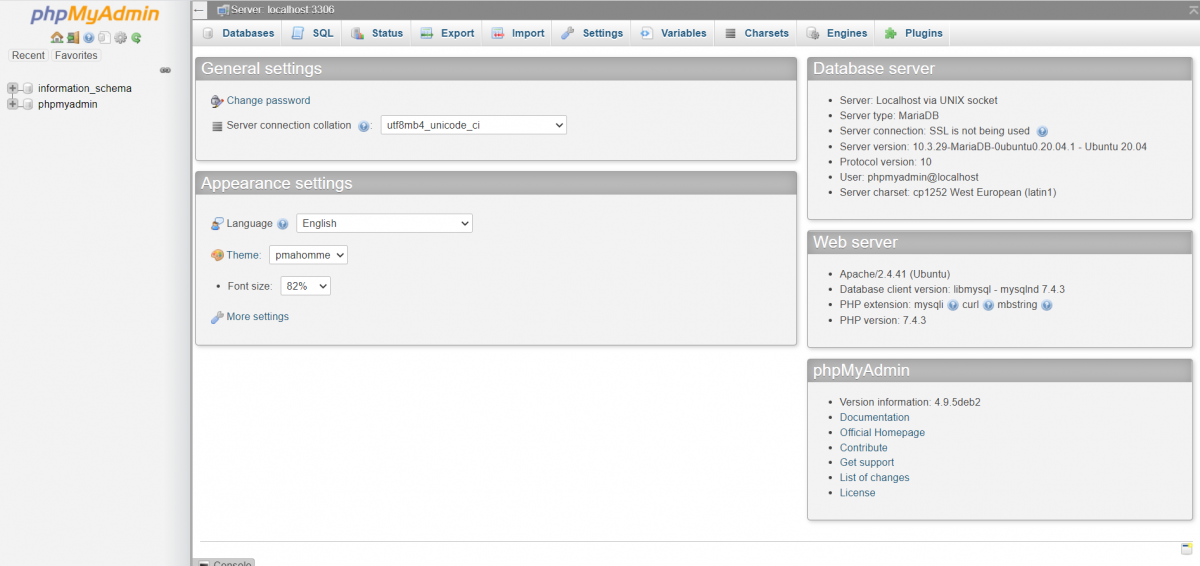 Интерфейс phpMyAdmin