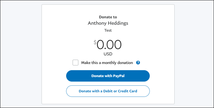 кнопка «Пожертвовать с помощью PayPal»