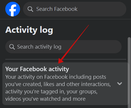 Your Facebook activity 선택 화면