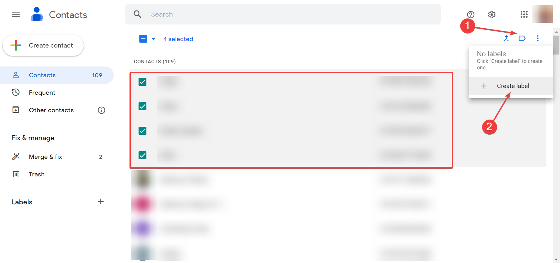 Создание новой метки в Google Контактах для групповой рассылки