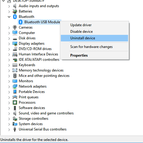 Удаление устройства Bluetooth через Диспетчер устройств