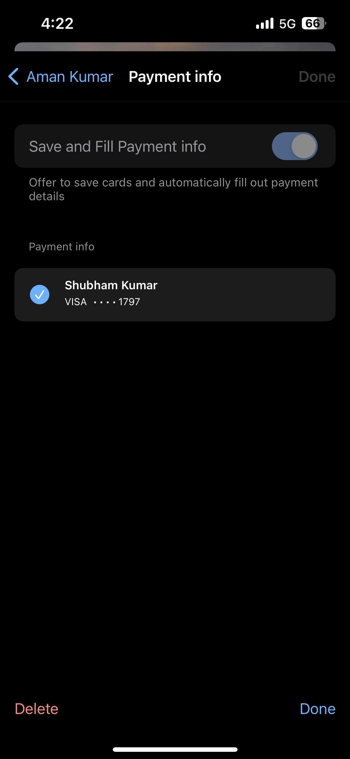 Кнопка Удалить карту в Edge