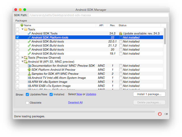 SDK Manager окно