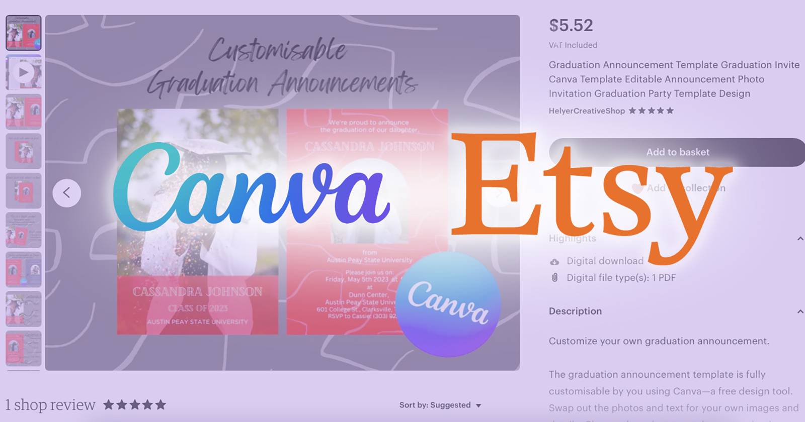 Список Etsy с логотипами Canva и Etsy сверху.