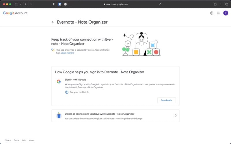 детали доступа приложения evernote к аккаунту google