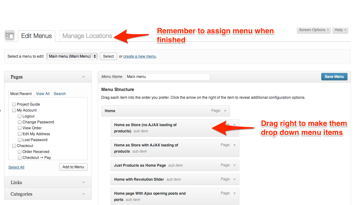 Редактор меню темы
