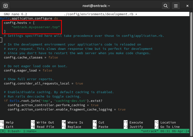 Терминал, показывающий настройку имени хоста для инстанса.