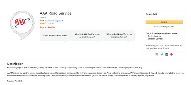 Навык AAA Road Service в магазине Amazon