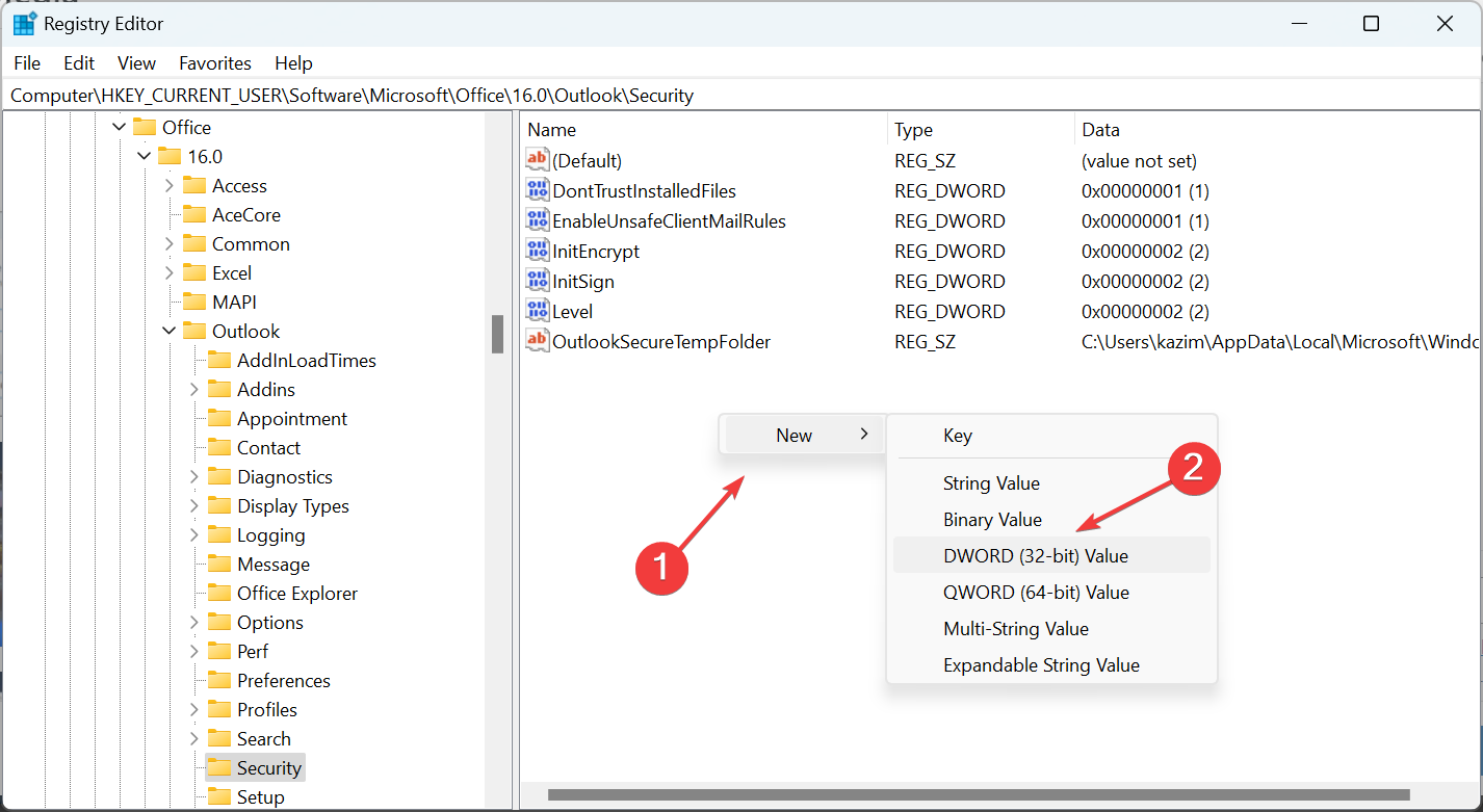 создать DWORD (32-bit) value