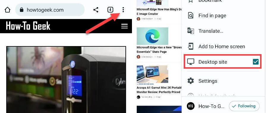 Отключение десктопного режима на Android.