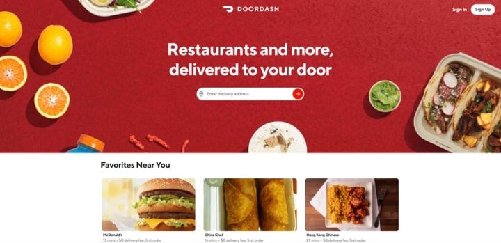 Заказ через сайт DoorDash на ноутбуке