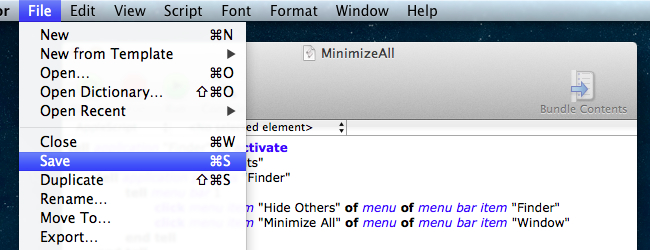 Окно AppleScript Editor с вставленным скриптом