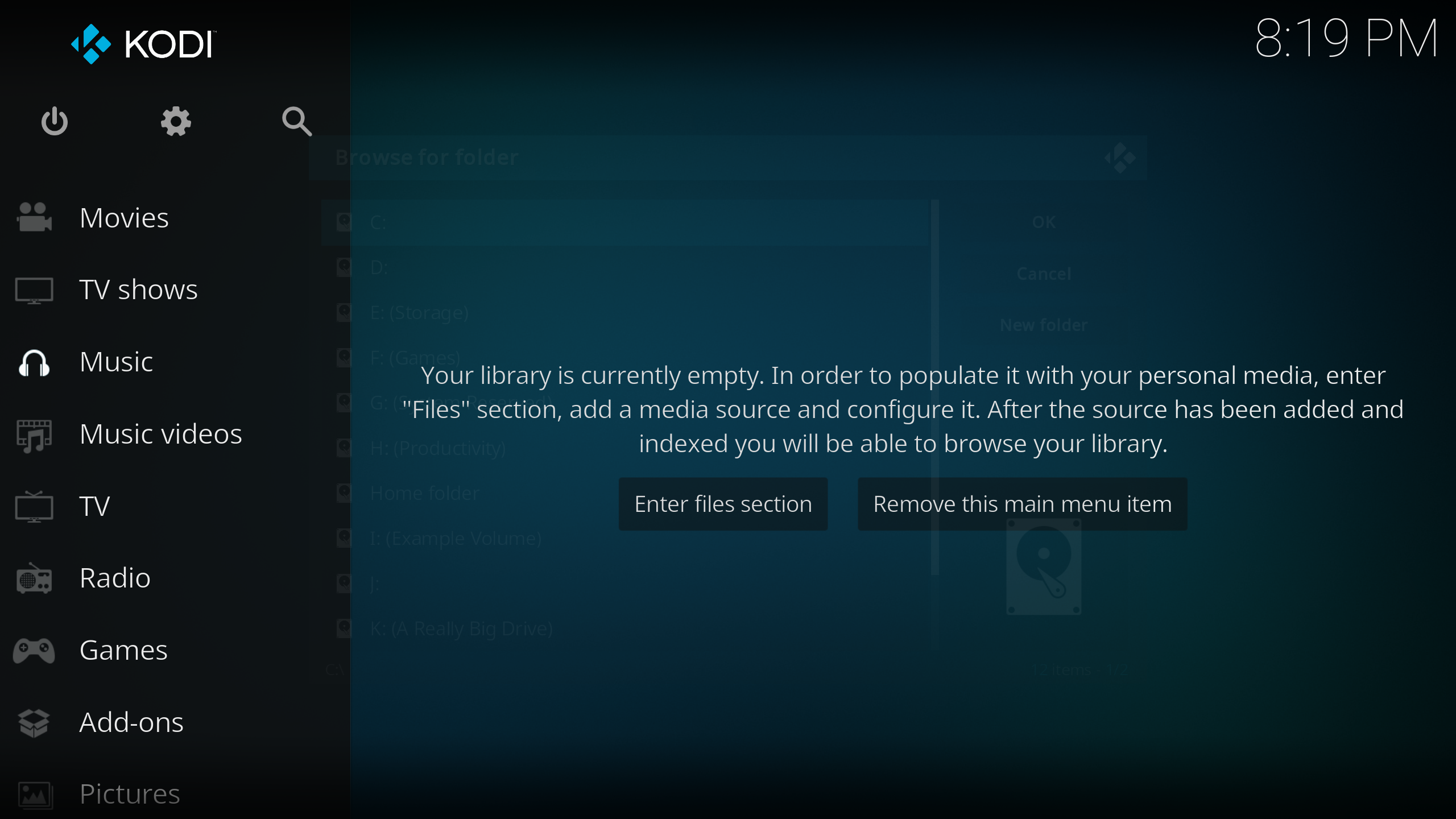 Интерфейс Kodi.