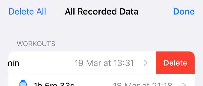 Удаление записи тренировки в приложении «Здоровье»
