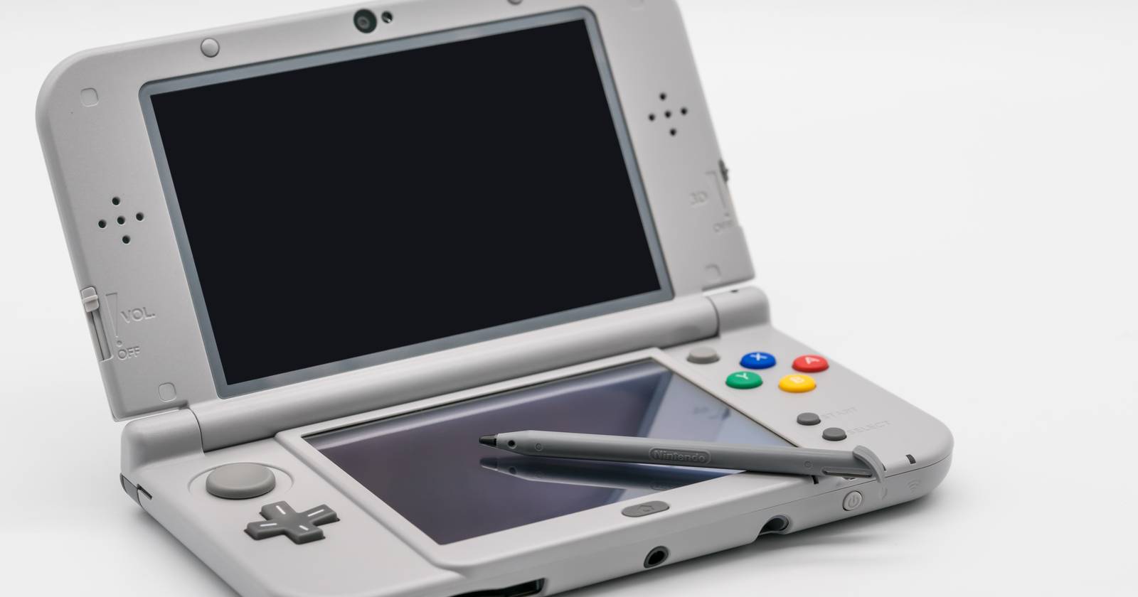 Портативная консоль Nintendo 3DS — вид сверху с открытым экраном