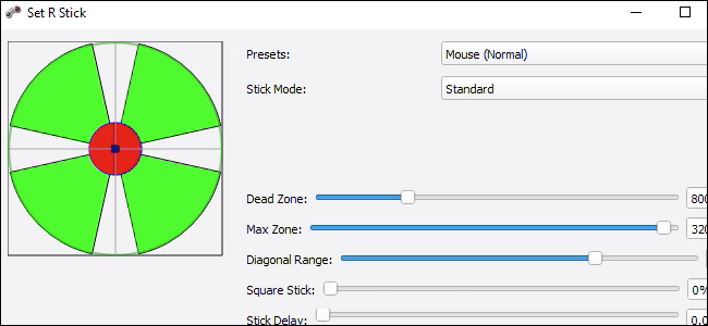 Параметры стика в AntiMicro с настройками зоны мёртвых точек