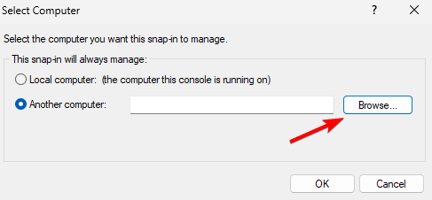 диалог выбора компьютера для удаления служб