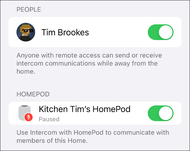 Включение Intercom для HomePod и участников дома