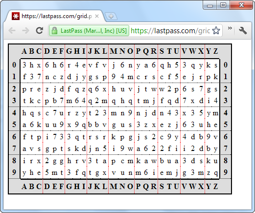 Распечатанная сетка LastPass