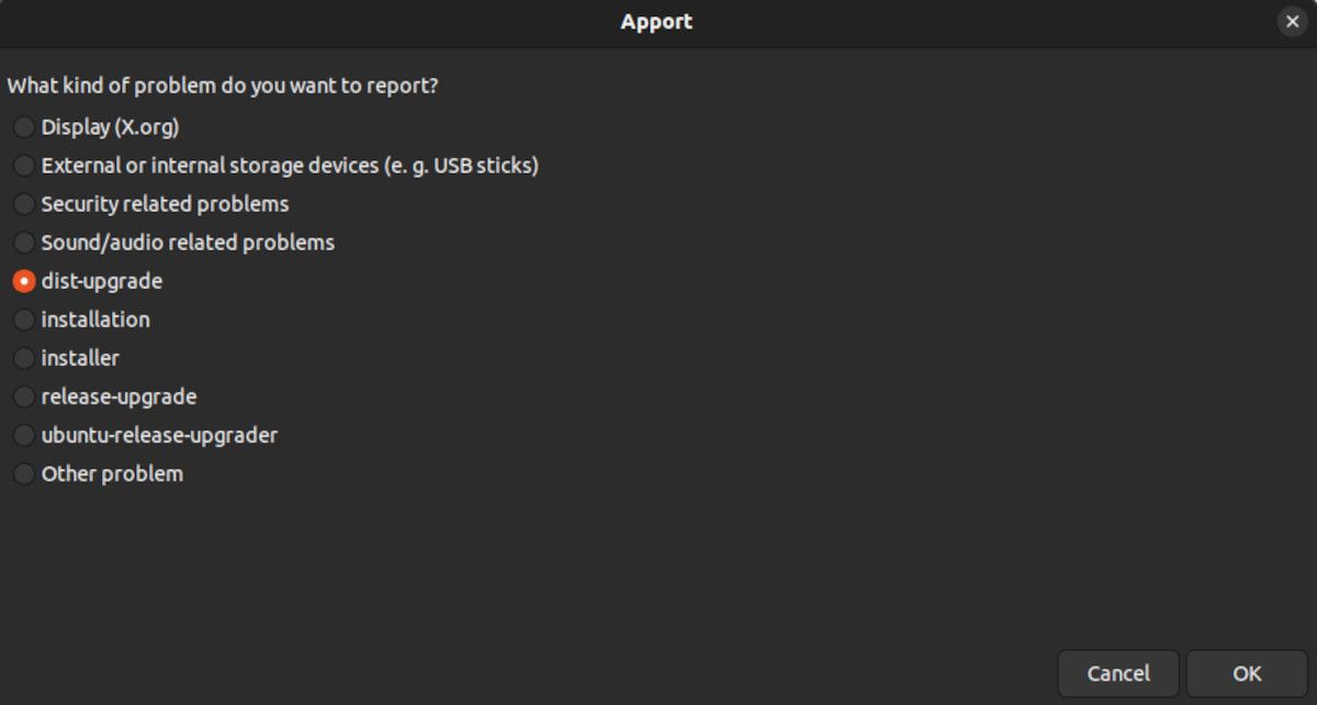 Apport: графический интерфейс отчёта об ошибке на рабочей станции