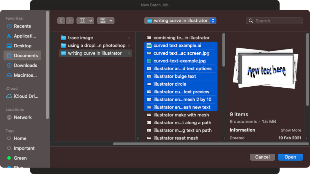 choosing photos for affinity photo batch job