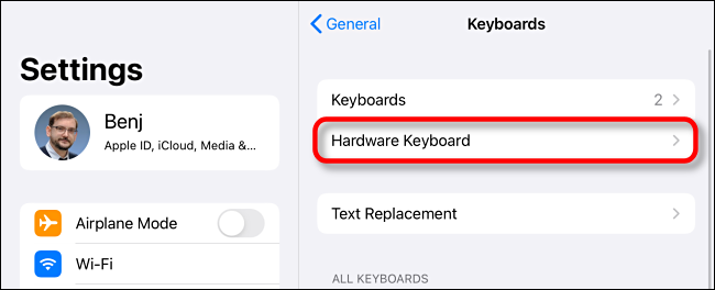 Параметр «Hardware Keyboard» в настройках клавиатуры iPad