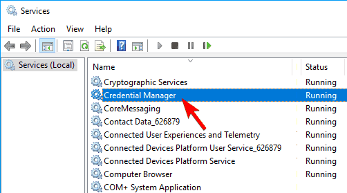 Свойства службы Credential Manager