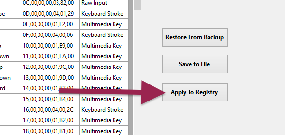 Кнопка Apply To Registry в Advanced MCE Remote Mapper