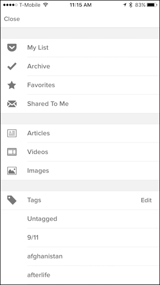 Навигационная панель мобильного приложения с тегами и видами