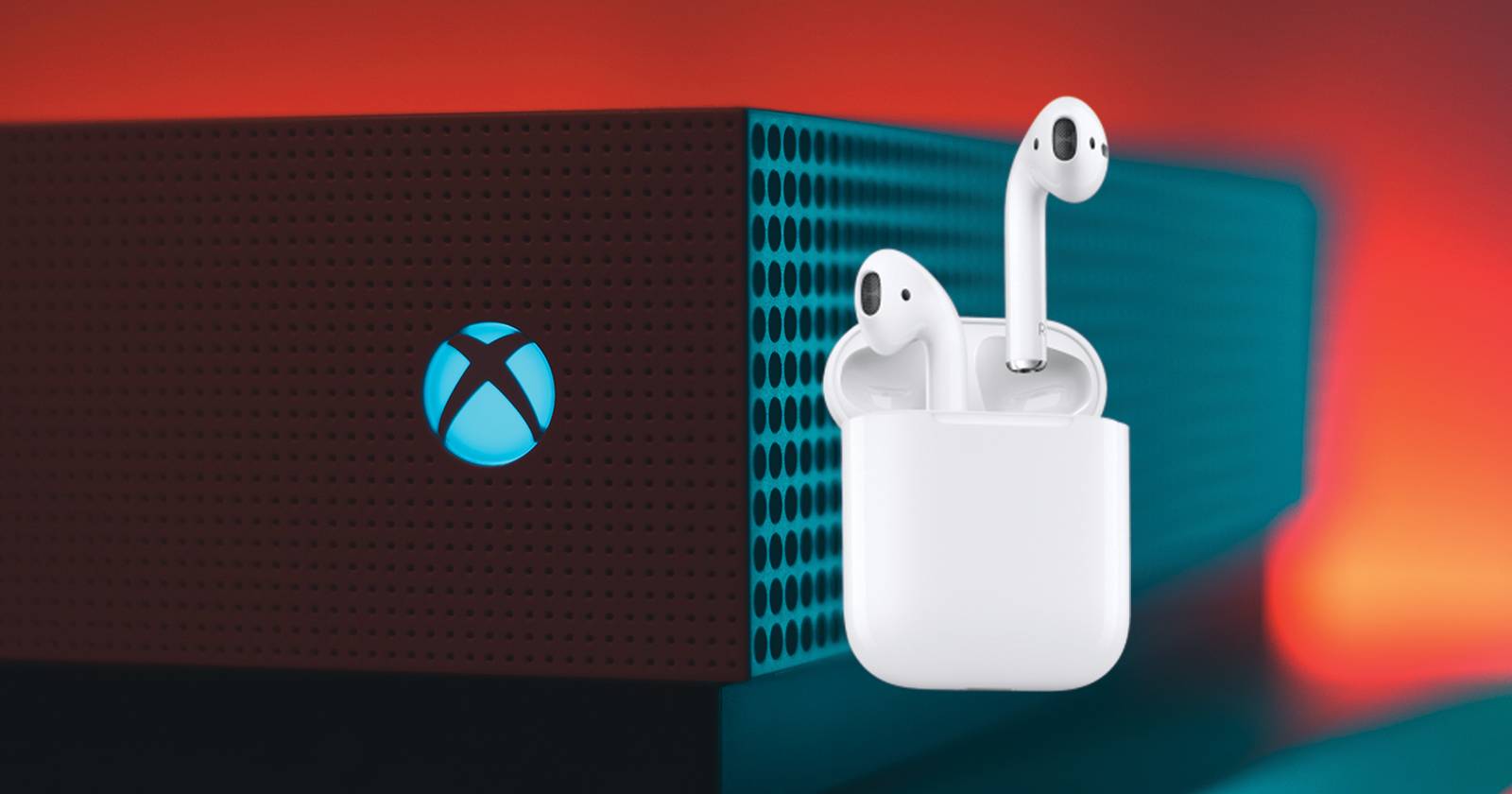 Фронтальная проекция белых AirPods на затемнённом фоне