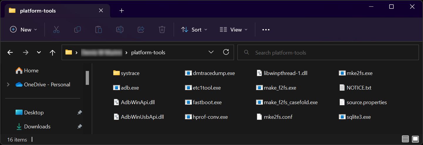 Android platform-tools folder on Windows