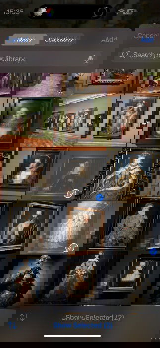 Выбор фотографий для объединения из приложения Фото на iPhone