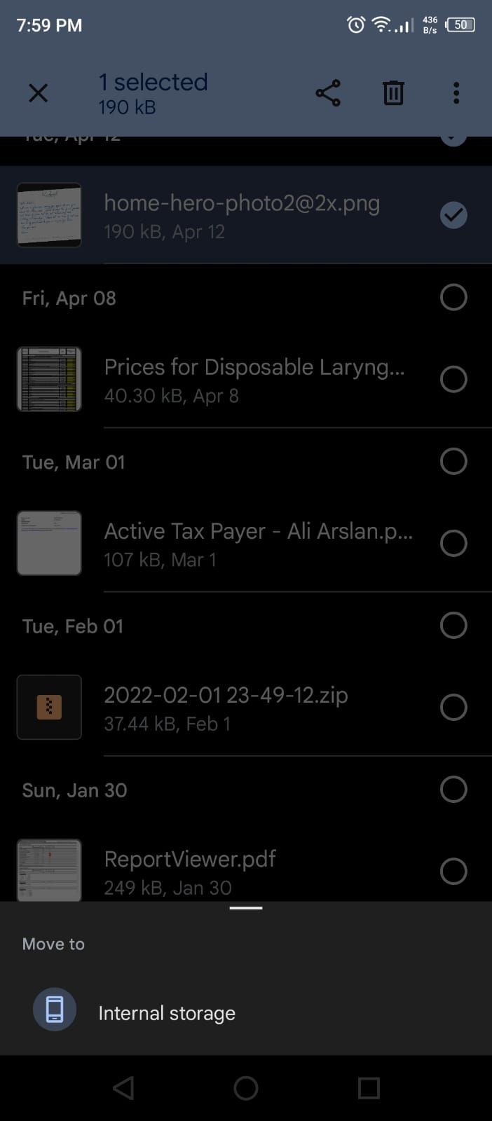 Выбор хранилища при перемещении файла в Files by Google