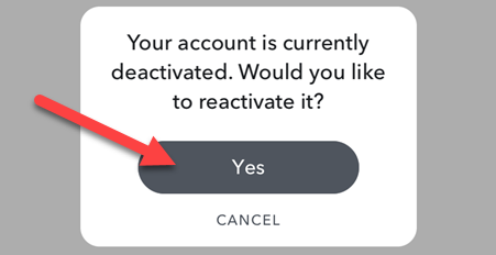 Нажмите «Да», чтобы восстановить аккаунт