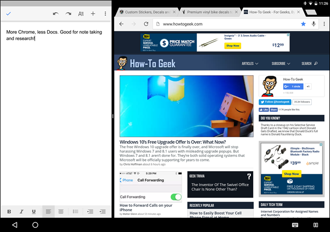 Регулировка размера окон с помощью чёрной полосы-разделителя