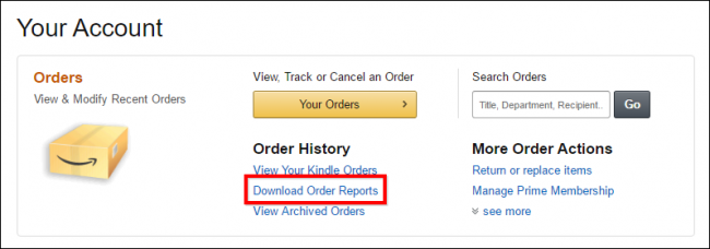 Скриншот загрузки отчётов заказов Amazon