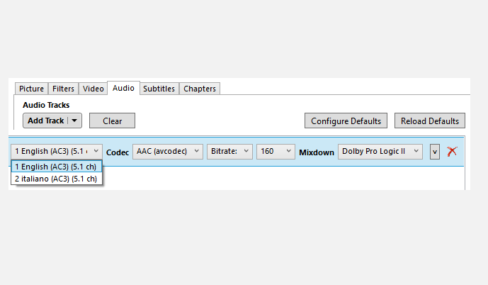 Настройки аудиодорожек в Handbrake