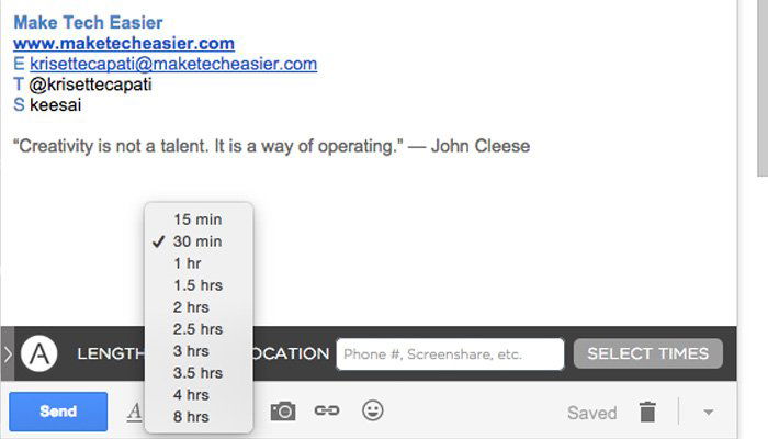 Выбор длительности встречи: от 15 минут до 8 часов
