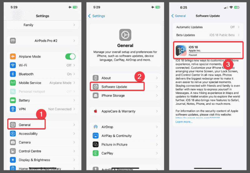 Изображение: экран Обновление ПО в Настройках iPhone