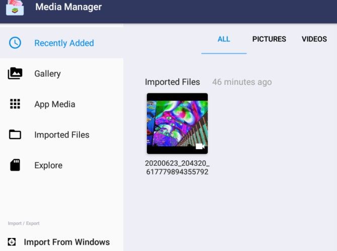Media Manager в Bluestacks для импорта файлов