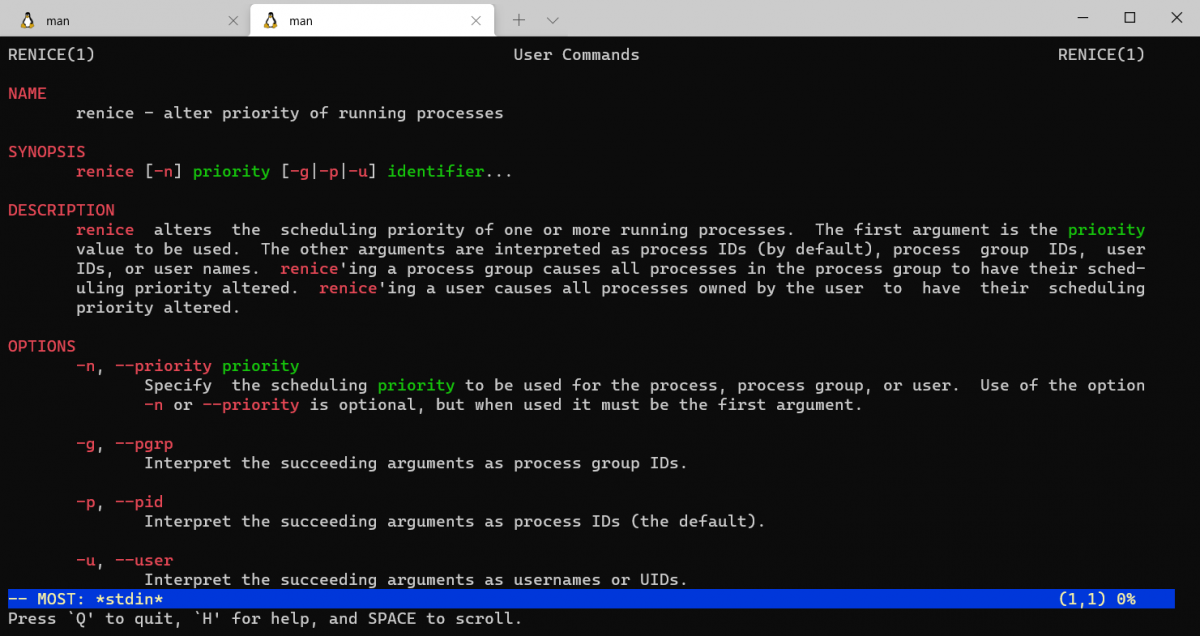 Фрагмент man-страницы renice