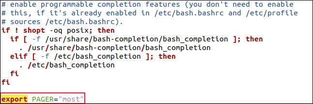 Открытый .bashrc в редакторе gedit