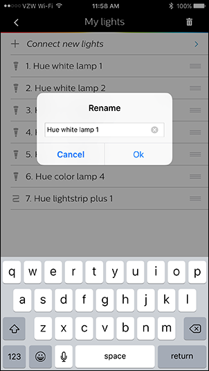 Меню приложения Philips Hue — выбор раздела Lights