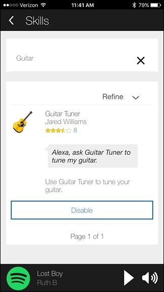 Skill включён — кнопка Disable отображается